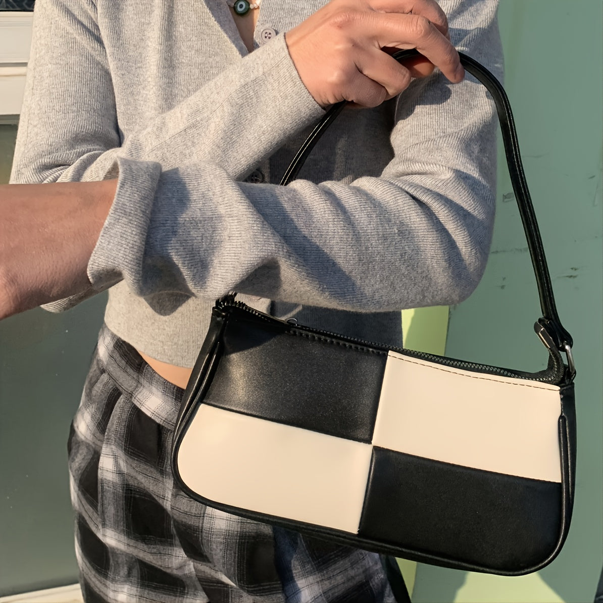 Colorblock Baguette Shoulder Bag Retro Classic Clutch Purse