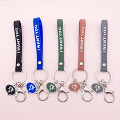 Soft PVC Geometric Cut Leather Rope Keychain For Men