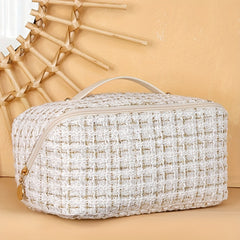 Plaid Pattern Cosmetic Travel Bag Large Capacity Toiletry Skincare Cosmetics