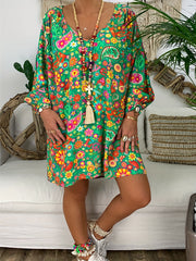 Floral Print V Neck Dress Plus Size Stretch Dress Women