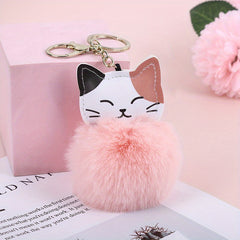 Cat Pom Plush Keychain Cartoon Animal Bag Key Chain Keyring Ornament
