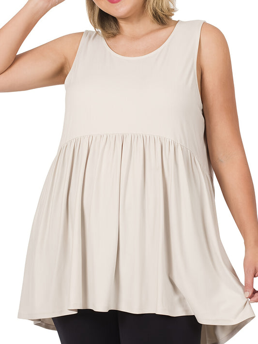  Solid Peplum Tunic Tank Top