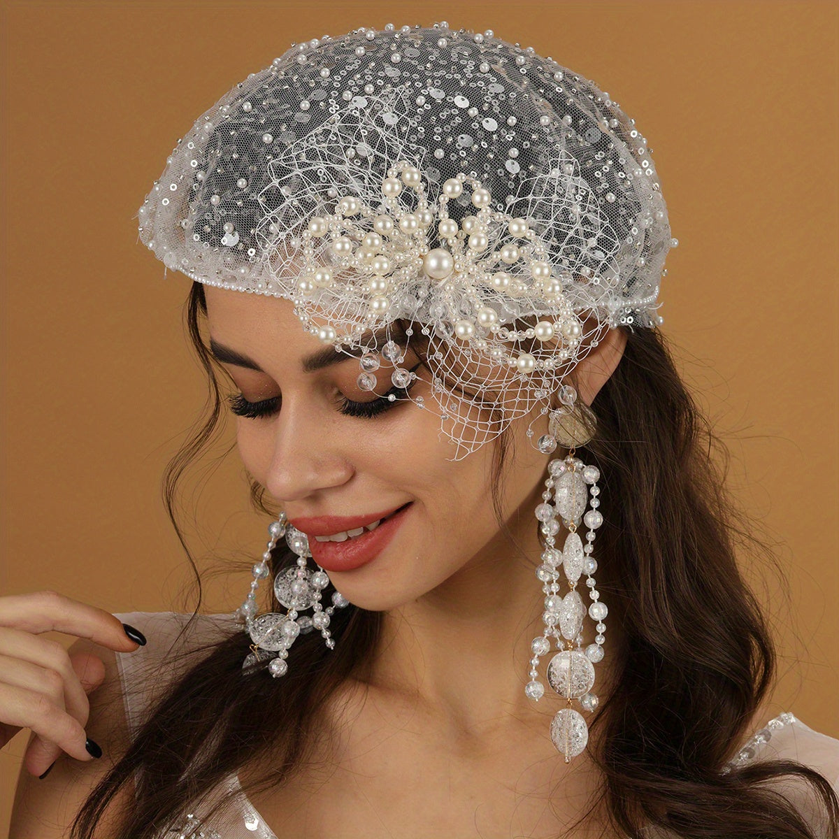 2pcs Pearl Bridal Headpiece Tassel Sequin Headbands Wedding Hair Accessory