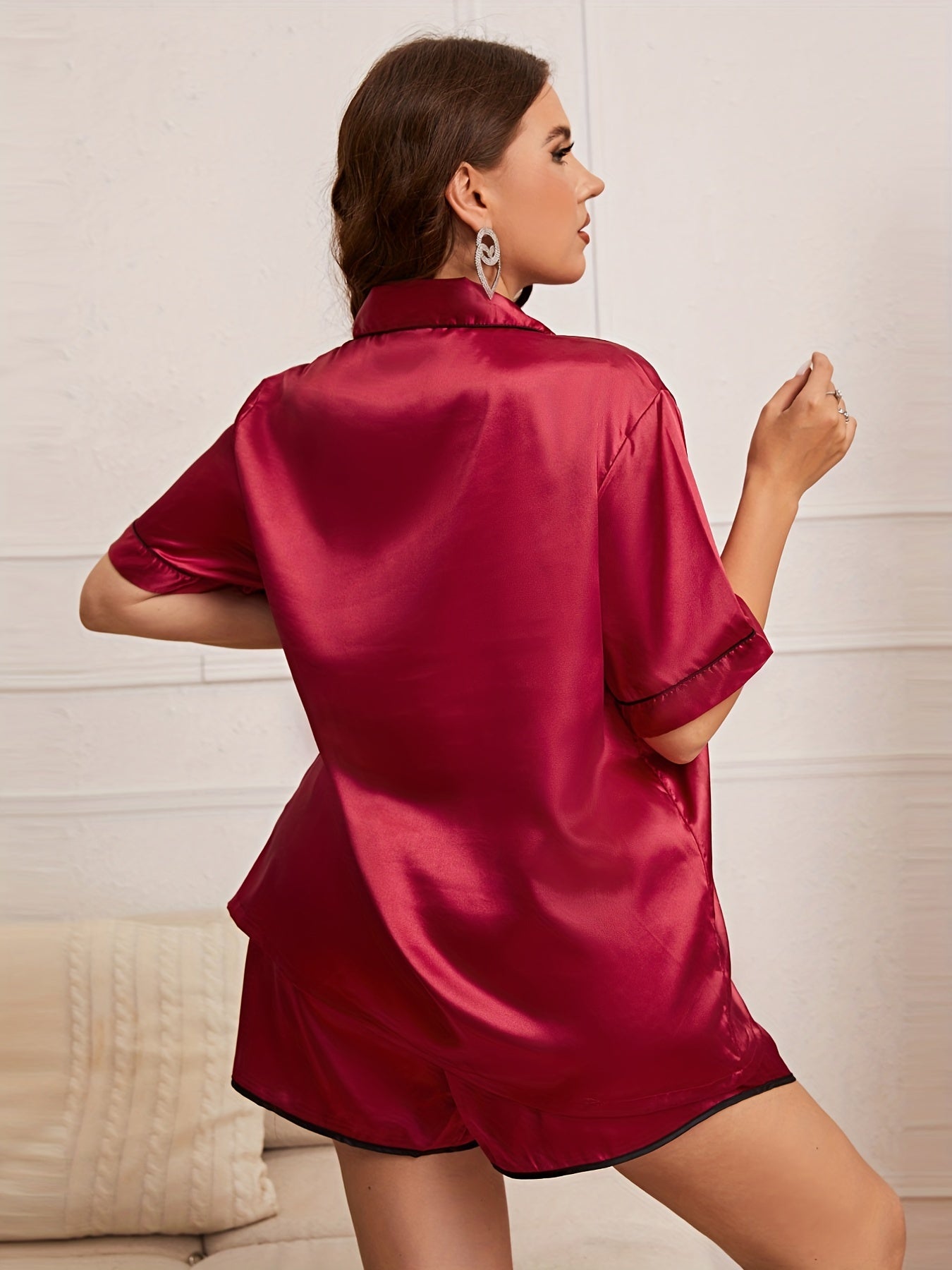 Casual Plus Size Pajama Set Short Sleeve Button Up Top & Shorts