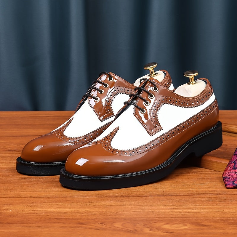 Men's Block Leather Oxford Shoes Wing tip Brogue Derby Comfortable Dress Shoes