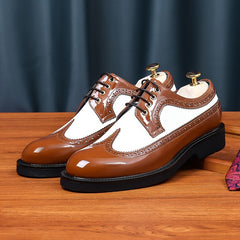 Men's Block Leather Oxford Shoes Wing tip Brogue Derby Comfortable Dress Shoes