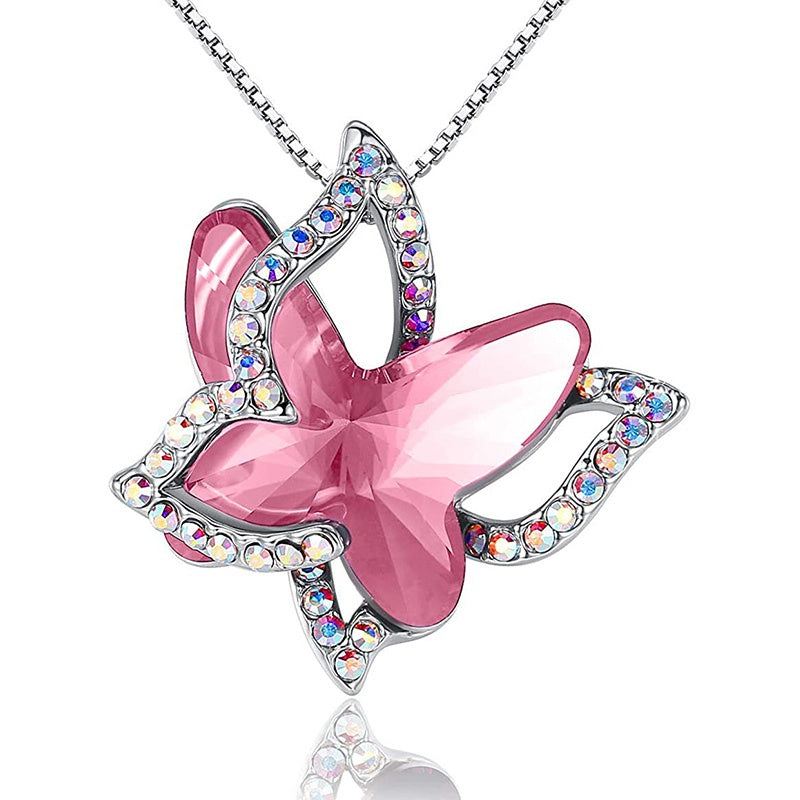 12-Month Birthstone Butterfly Pendant Necklace for Mother's Anniversary Birthday