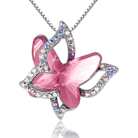 12-Month Birthstone Butterfly Pendant Necklace for Mother's Anniversary Birthday