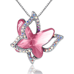 12-Month Birthstone Butterfly Pendant Necklace for Mother's Anniversary Birthday
