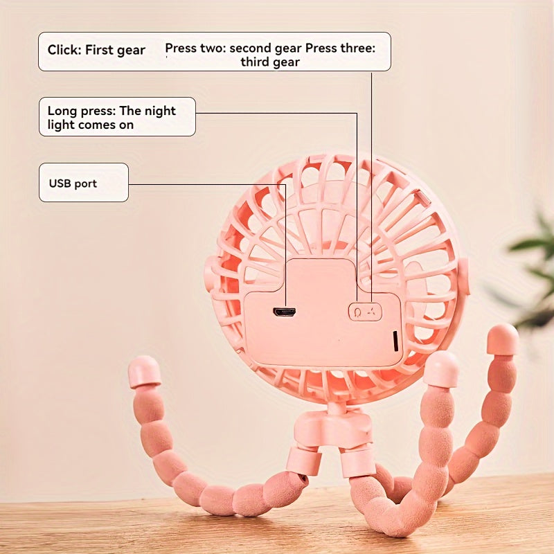 Portable Mini Stroller Fan USB Charging Octopus Fan