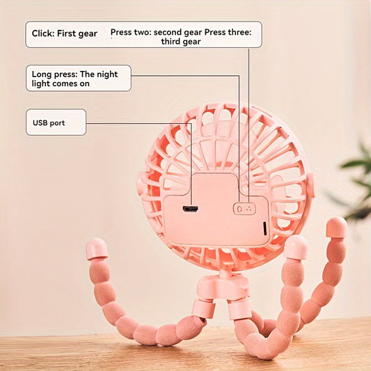 Portable Mini Stroller Fan USB Charging Octopus Fan