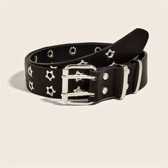 Pentagram Eyelet Rivet Belt Hollow Out PU Leather Belt Hip Hop Jeans Waistband