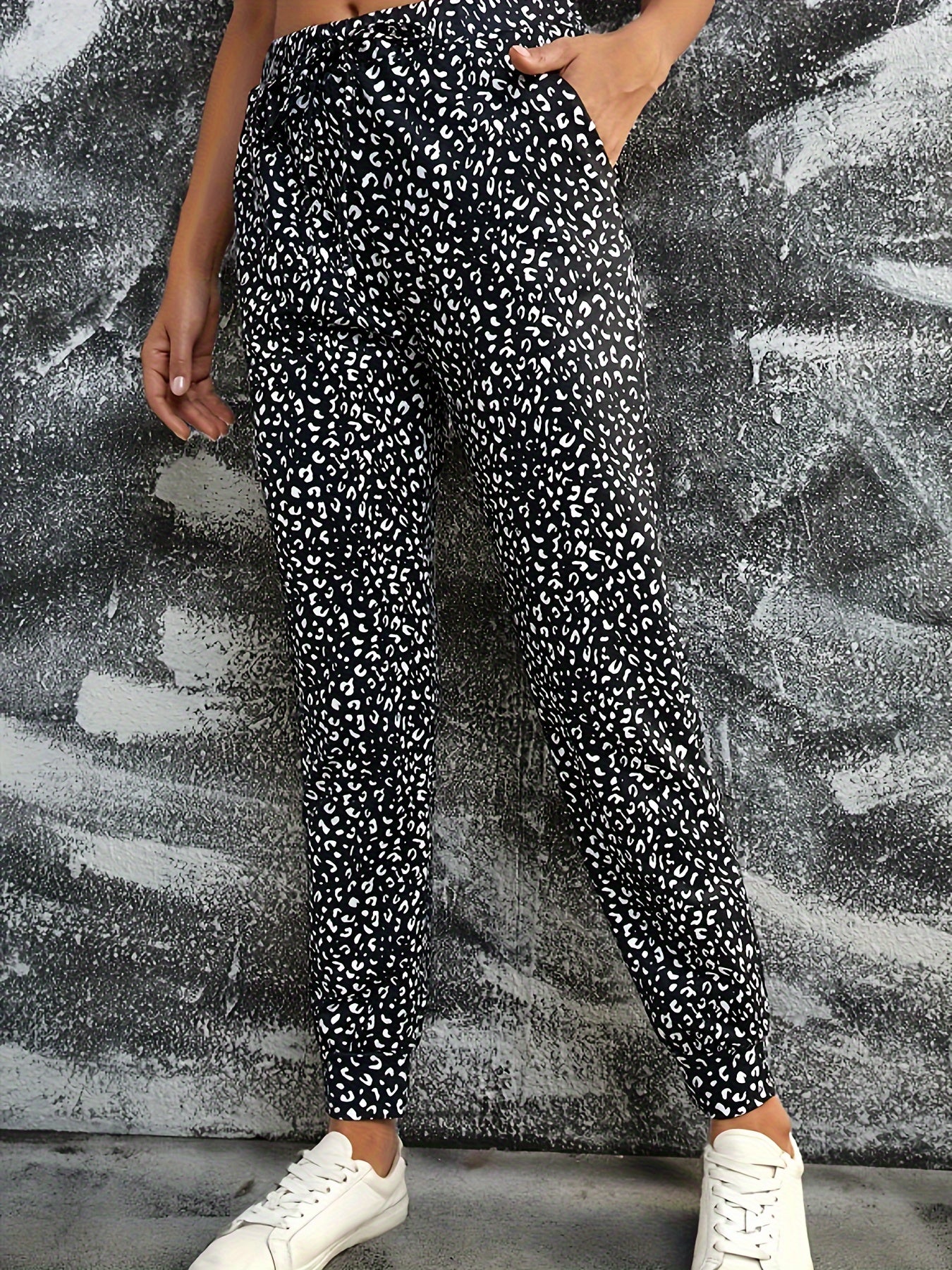  Dalmatian Print Elastic High Rise Jogger Trousers