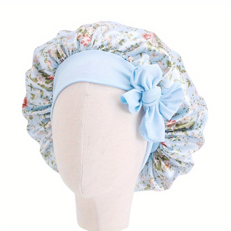 Kids Satin Sleep Bonnet Hat Bow Adjustable Night Sleep Cap