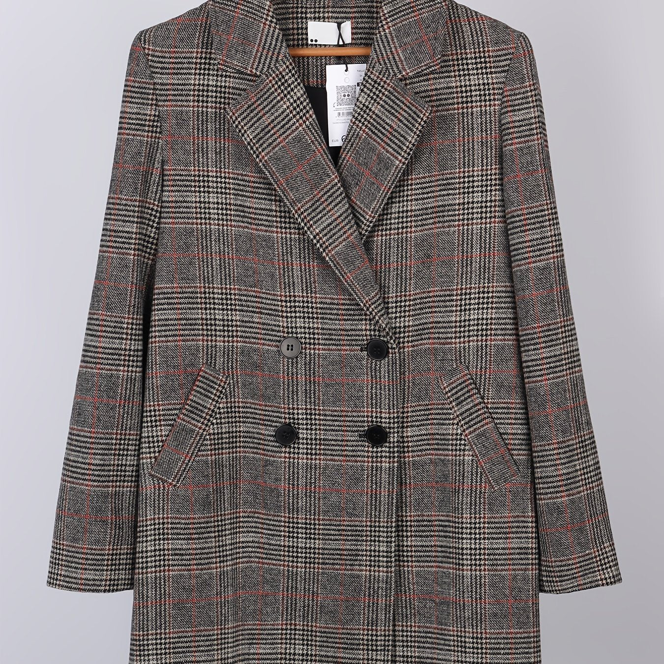Plaid Long Sleeve Blazer Open Front Lapel Blazer