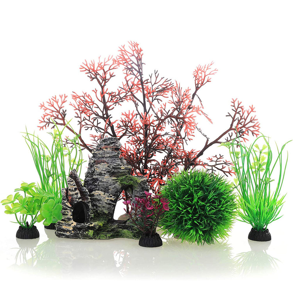 7pcs Aquarium Decorations Plants Cave Rocks Artificial Plants Fish Tank