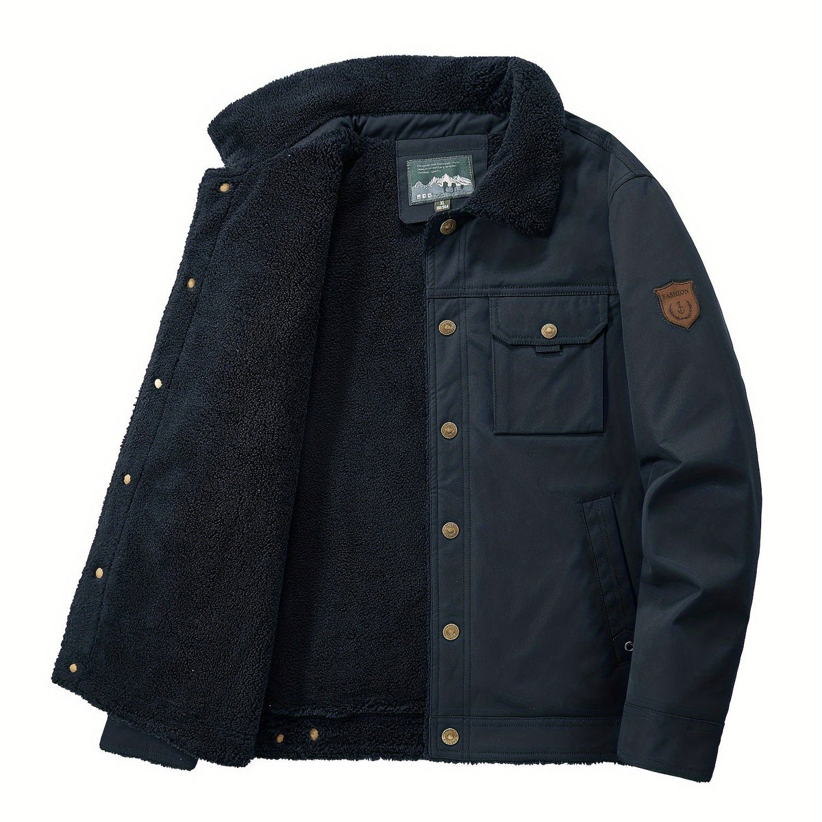 Men's Fleece Windbreaker Jacket Casual Lapel Coat