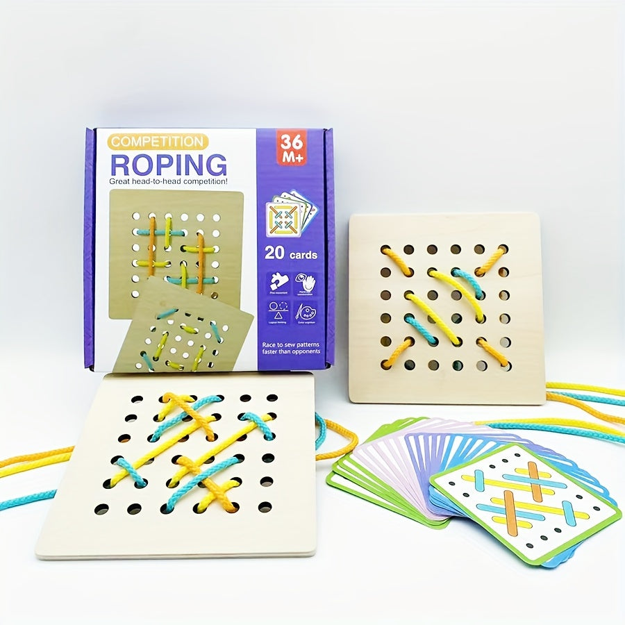Colorful Wooden DIY Threading Board Educational Rope Toy