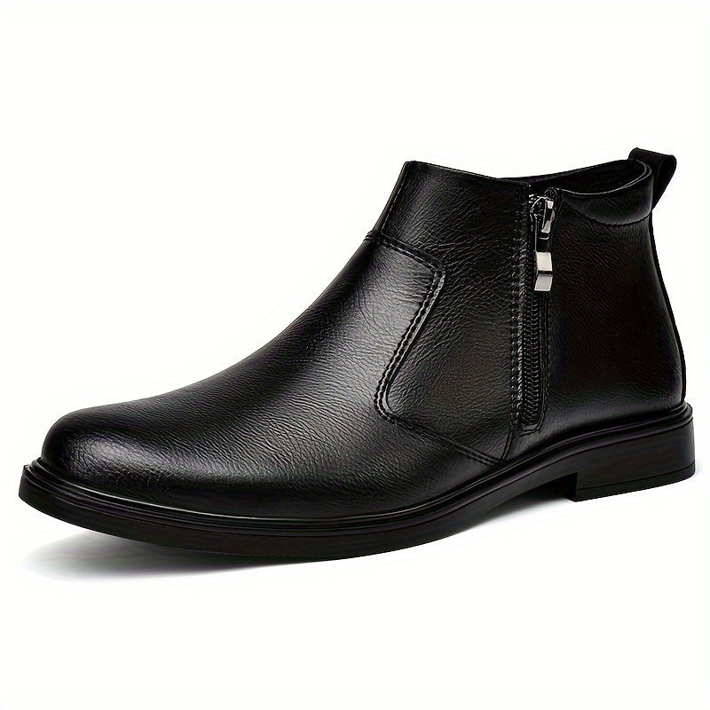 Men's Split Leather Ankle Boots Side Zipper Fuzz Lined Outdoor Winter