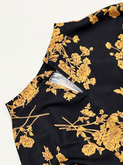  Floral Print Long Sleeve Mock Neck Stretch Dress