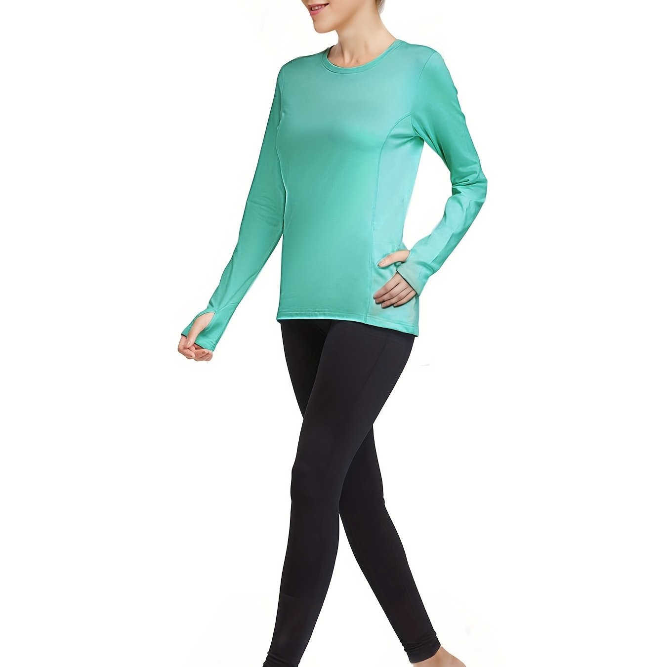 Women's Solid Crew Neck Long Sleeve T Shirt - Sports Fitness Top