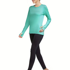 Women's Solid Crew Neck Long Sleeve T Shirt - Sports Fitness Top
