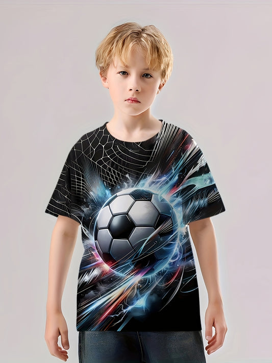 Football 3D Print Boy's Tee Short Sleeve Crew Neck Comfy T-shirt