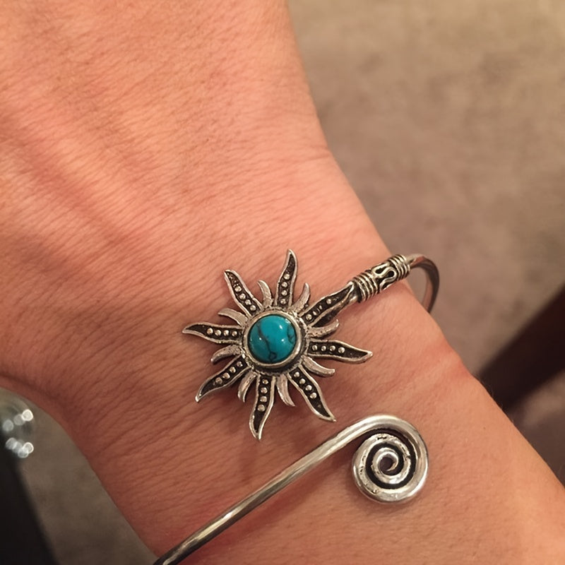 Vintage Sunflower Open Ring Synthetic Gems Boho Style Finger Jewelry