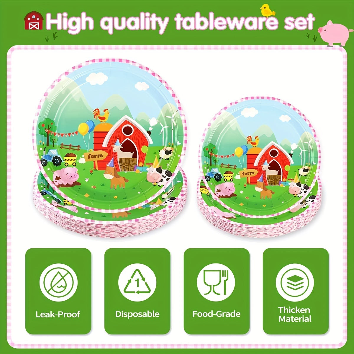 50pcs Farm Animals Party Supplies Barnyard Animals Birthday Tableware Set