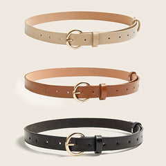 Golden Round Buckle Belt Casual Solid Belt Jeans Pants Belt For Women