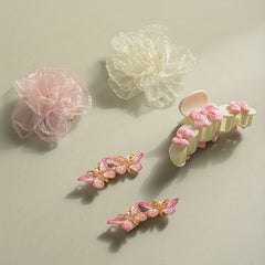 5pcs Sweet Hair Accessories Set Organza Flower Hair Clip Butterfly Shaped Duck