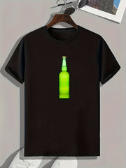 Men's Beer Bottle Print Comfy T-Shirt for Outdoor Summer