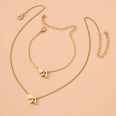 26 Letters Pendant Necklace & Chain Bracelet Set for Women & Girls