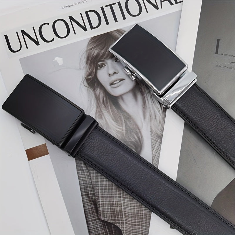 Men's Leather Belt Auto Buckle Business Waist Strap