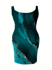  Abstract Figure Print Tank Dress