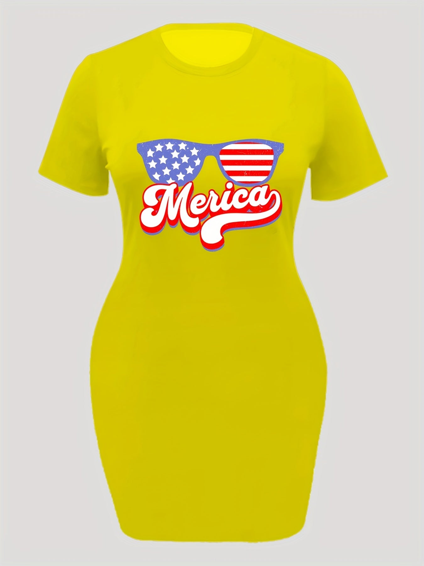 Plus Size Flag Pattern Glasses Print High Stretch Dress