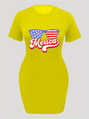 Plus Size Flag Pattern Glasses Print High Stretch Dress
