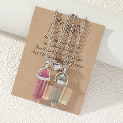 2pcs Couple Natural Stone Crystal Pendant Magnet Necklace Set Gift
