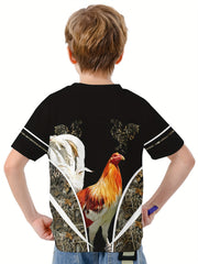 Chicken 3D Print Boys Summer T-shirt Lightweight Round Neck Short Sleeve