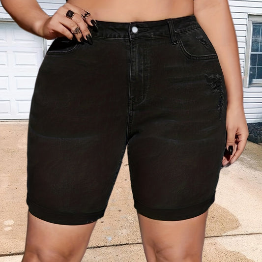 Women's Plus Ripped High Rise Denim Shorts