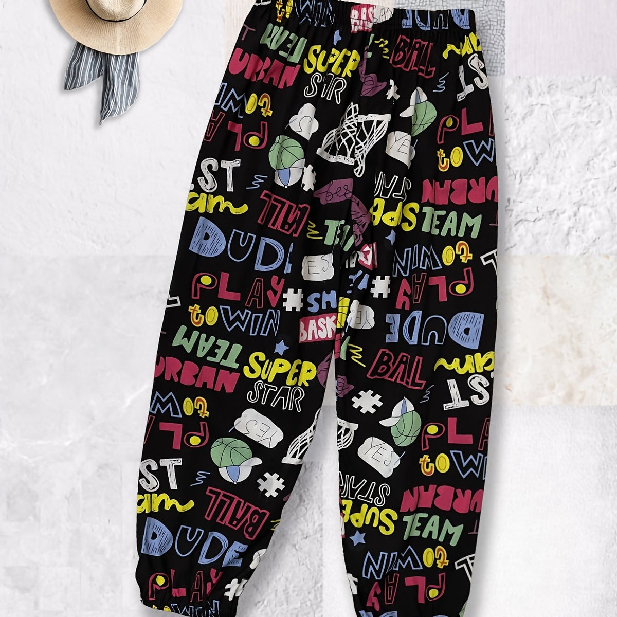 Boys Casual Cartoon Graffiti Print Thin Pants Summer Spring Kids Clothes