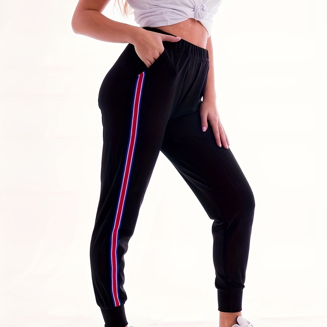 Women's Plus Stripe Print High Rise Joggers