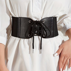 Solid Lace Up Belt Women's Elastic Wide Corset Waistband Dress Belt