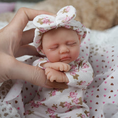 7 Inch Silicone Baby Doll with Pink Bow - Bath Time Mini Doll