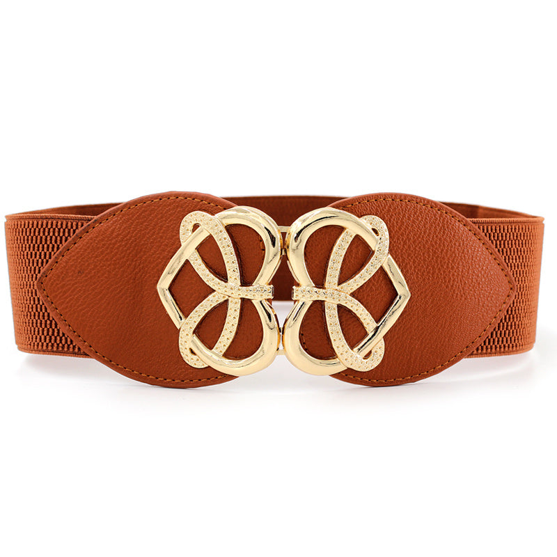 Heart Buckle Wide Elastic Waistband Long Belt Dress Adornment