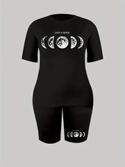  Moon & Letter Print Top & Shorts 2 Piece Set