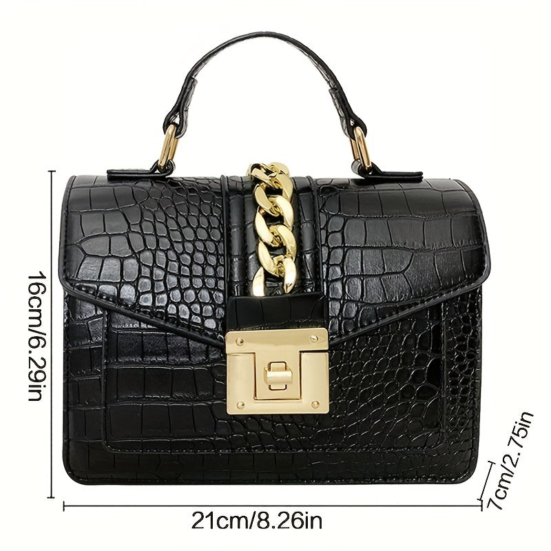 Crocodile Embossed Chain Crossbody Bag