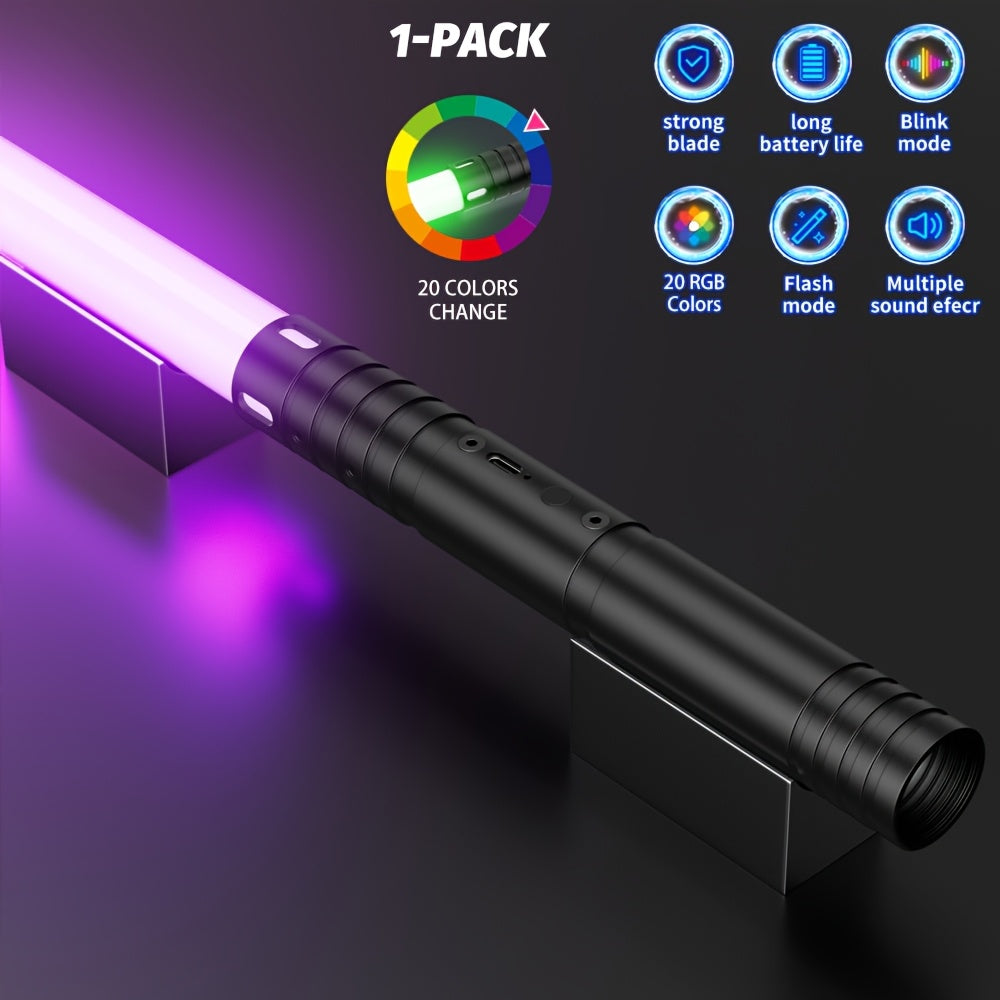 RGB LED Light Saber 15 Colors w/ Battle Sound Clash Effects USB Rechargeable