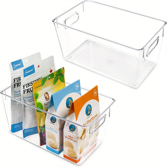 Clear Plastic Food Storage Bins With Handles for Refrigerators Freezers Cabinets