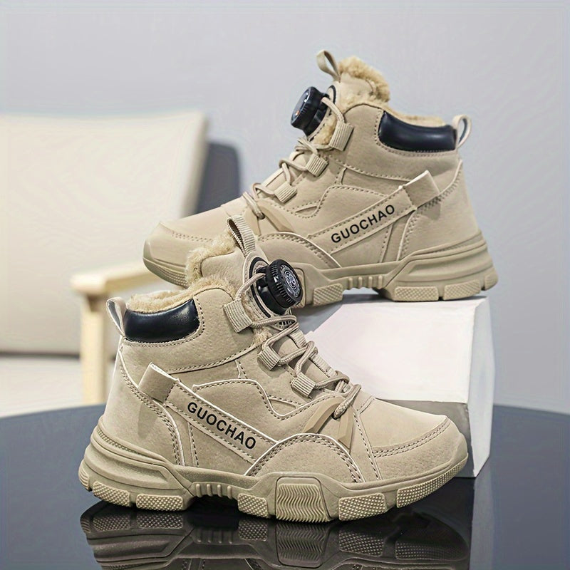 Boy's High Top Boots With Rotating Buckle Warm Plush Lining Winter